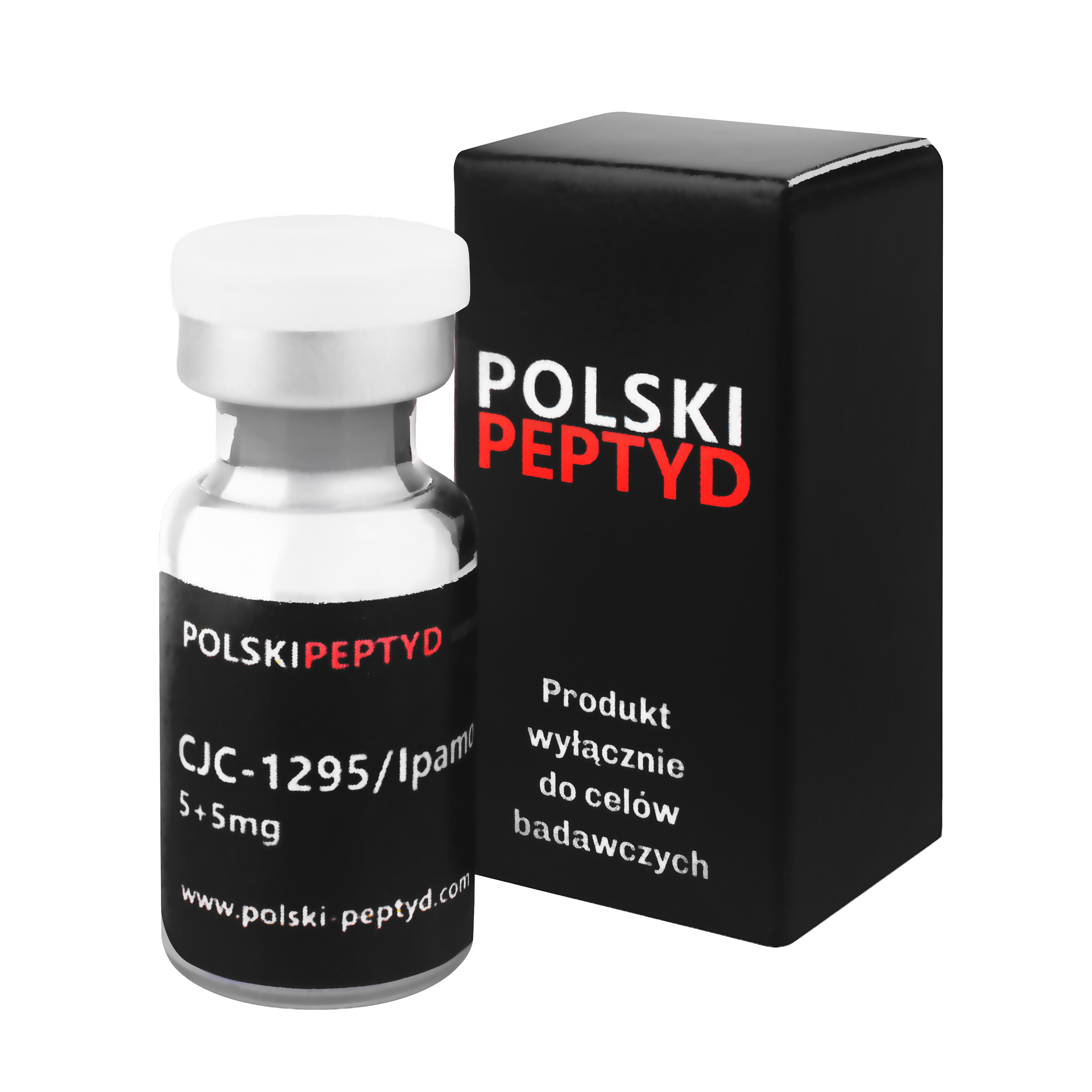 Naklejka na fiolce informująca o właściwościach przebadanego peptydu CJC-1295 (no DAC) / Ipamorelin 5 + 5mg.