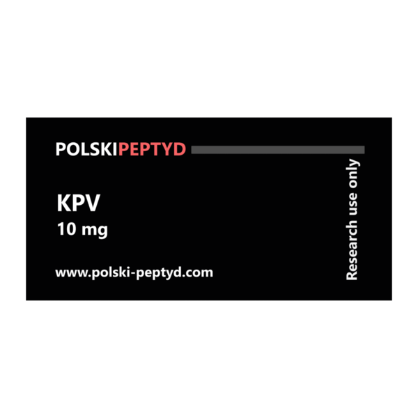 Naklejka na fiolce informująca o właściwościach przebadanego peptydu KPV 10mg.