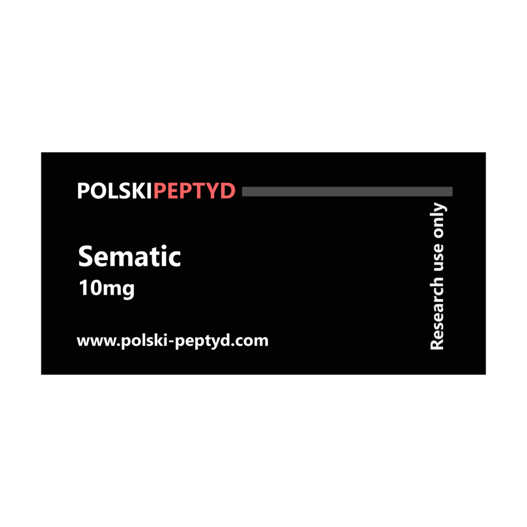 Naklejka na fiolce informująca o właściwościach przebadanego peptydu Sematic 10mg (GLP-1).
