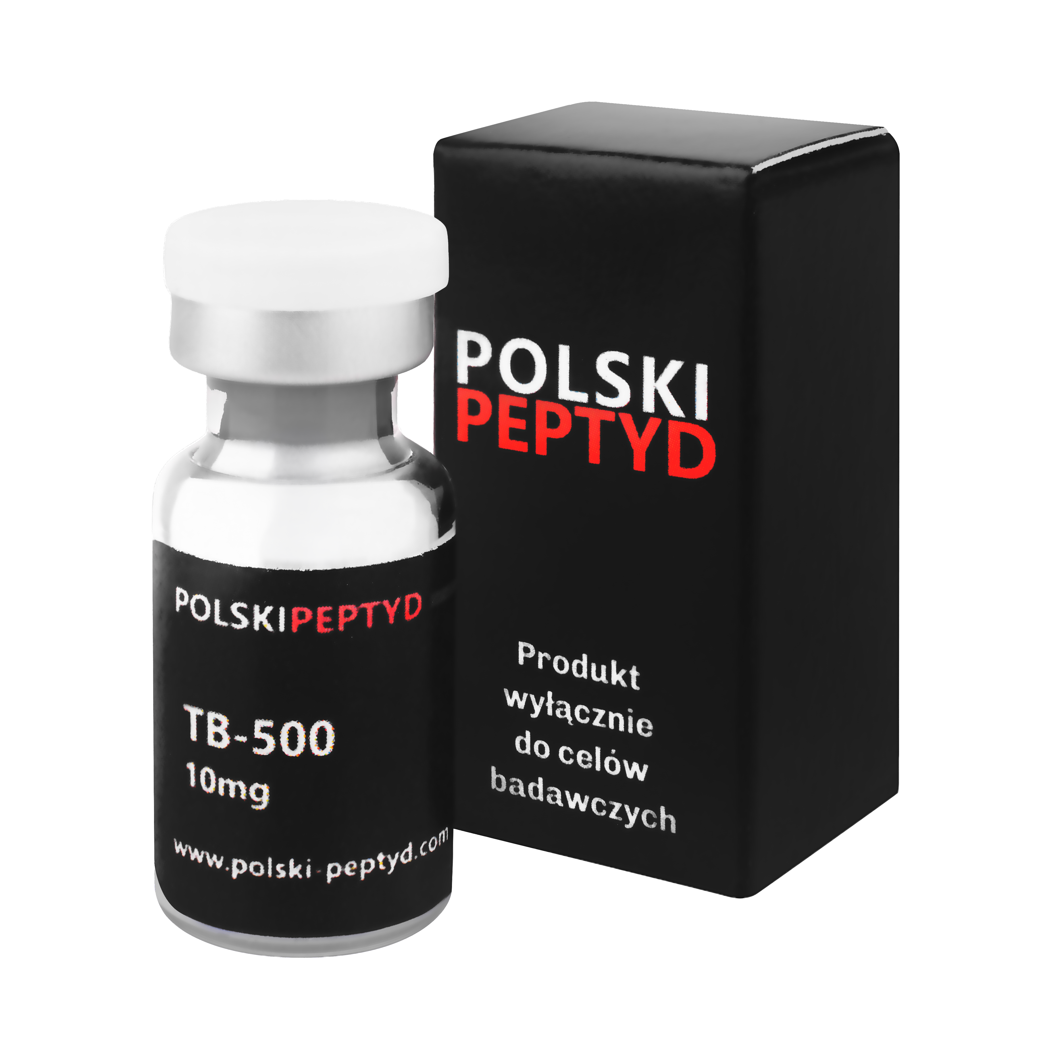 Naklejka na fiolce informująca o właściwościach przebadanego peptydu TB-500 10mg.